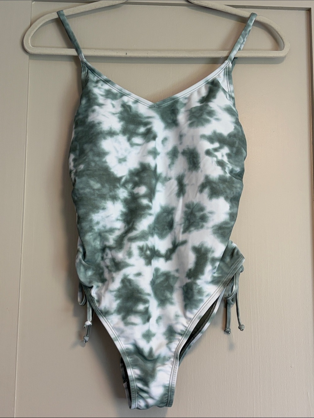 Tie-Dye Green One-Piece Swimsuit with Adjustable Side Ruching Medium coverage SP